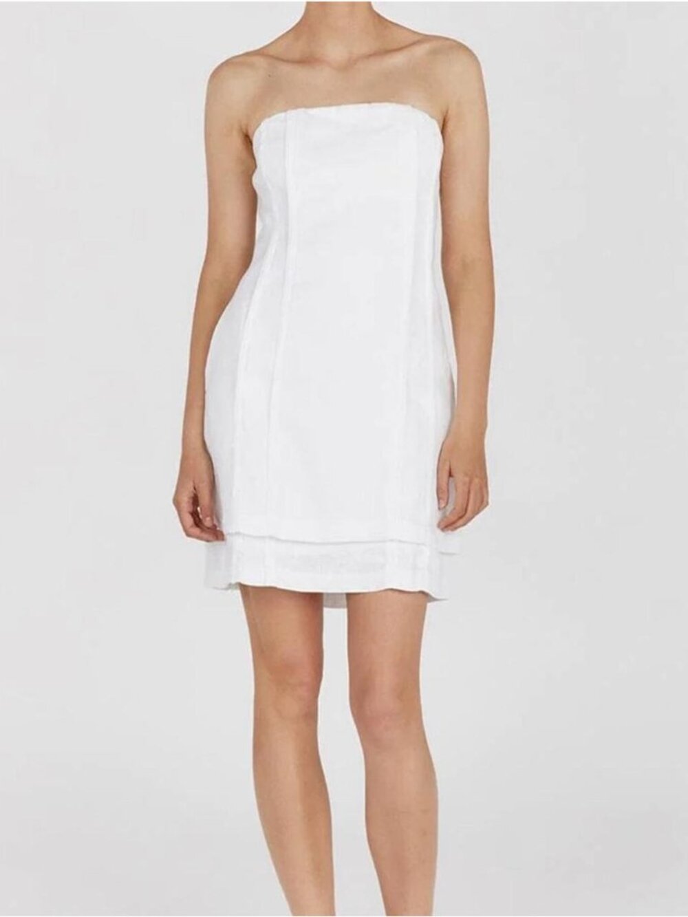 Dissh White Linen Strapless Mini Dress Womens US 10 NWT Pockets Minimalist